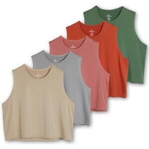 5 Pack: Women's Dry Fit Crop Summer Tank Top - Gym Yoga Workout Sports Tee